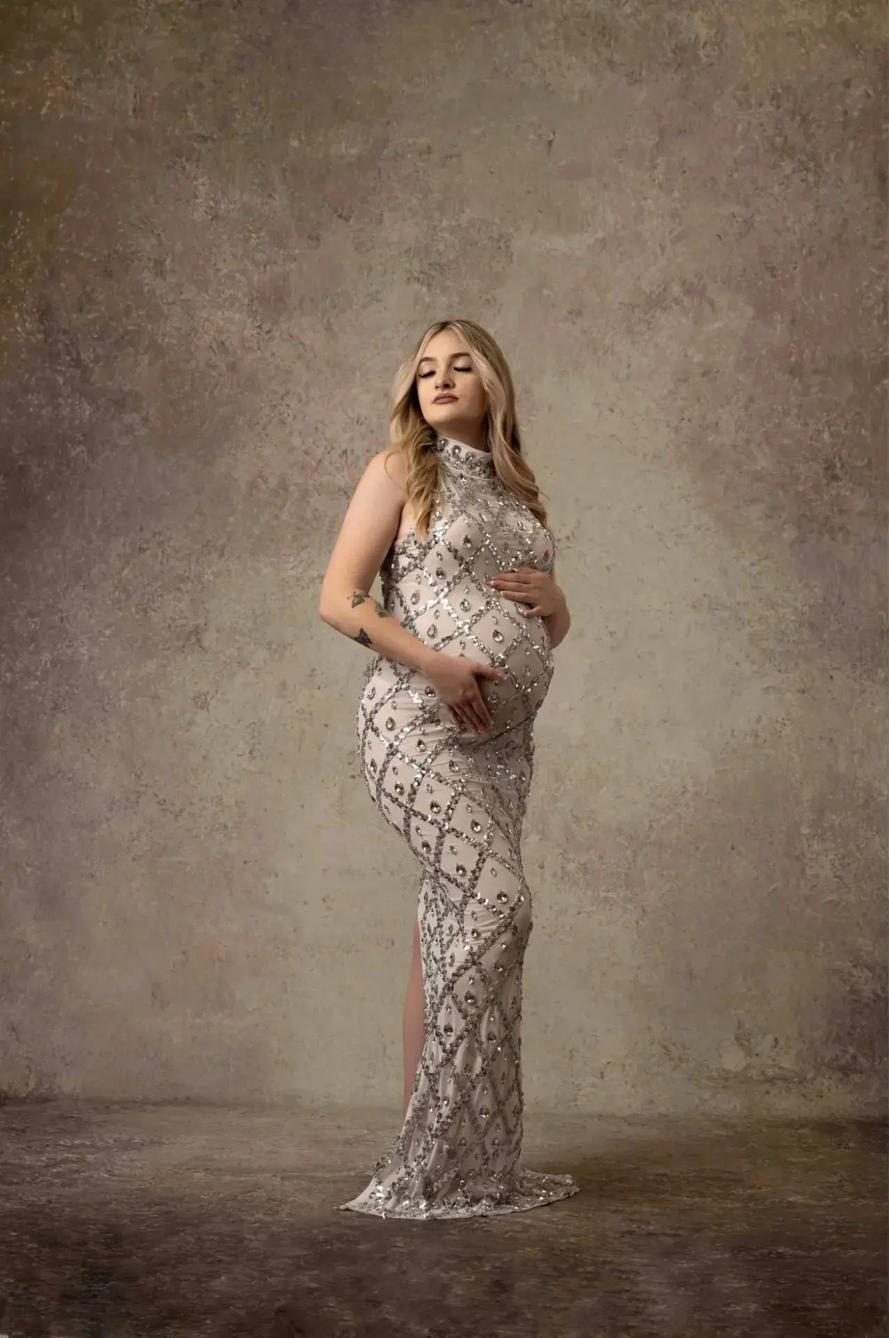 2024 Glam Tulle Maternity Dress with Crystals for Pregnancy Photoshoot