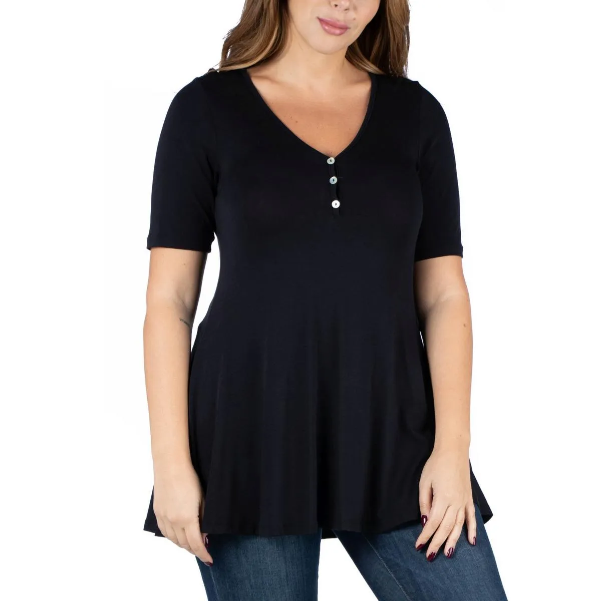 24seven Comfort Apparel Womens Plus Tunic Shirt Henley