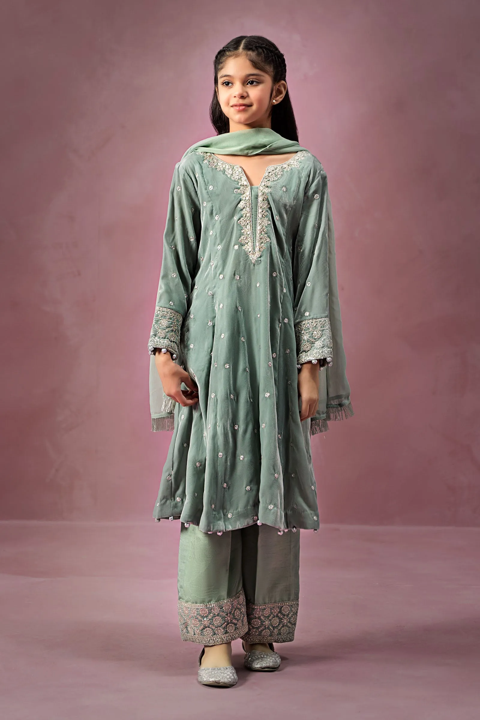 3 Piece Embroidered Velvet Suit | MKS-W24-38