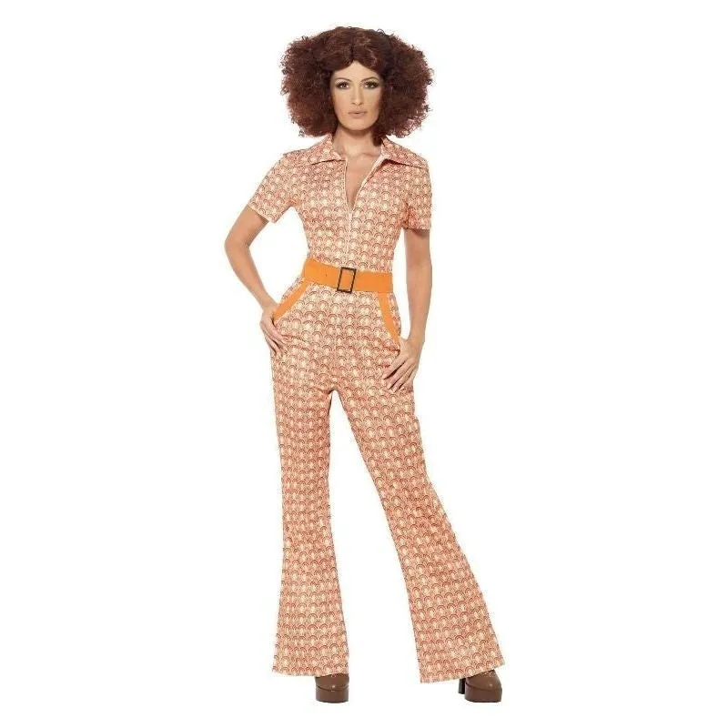 70s Authentic Chic Costume Adult Orange Disco Jumpsuit