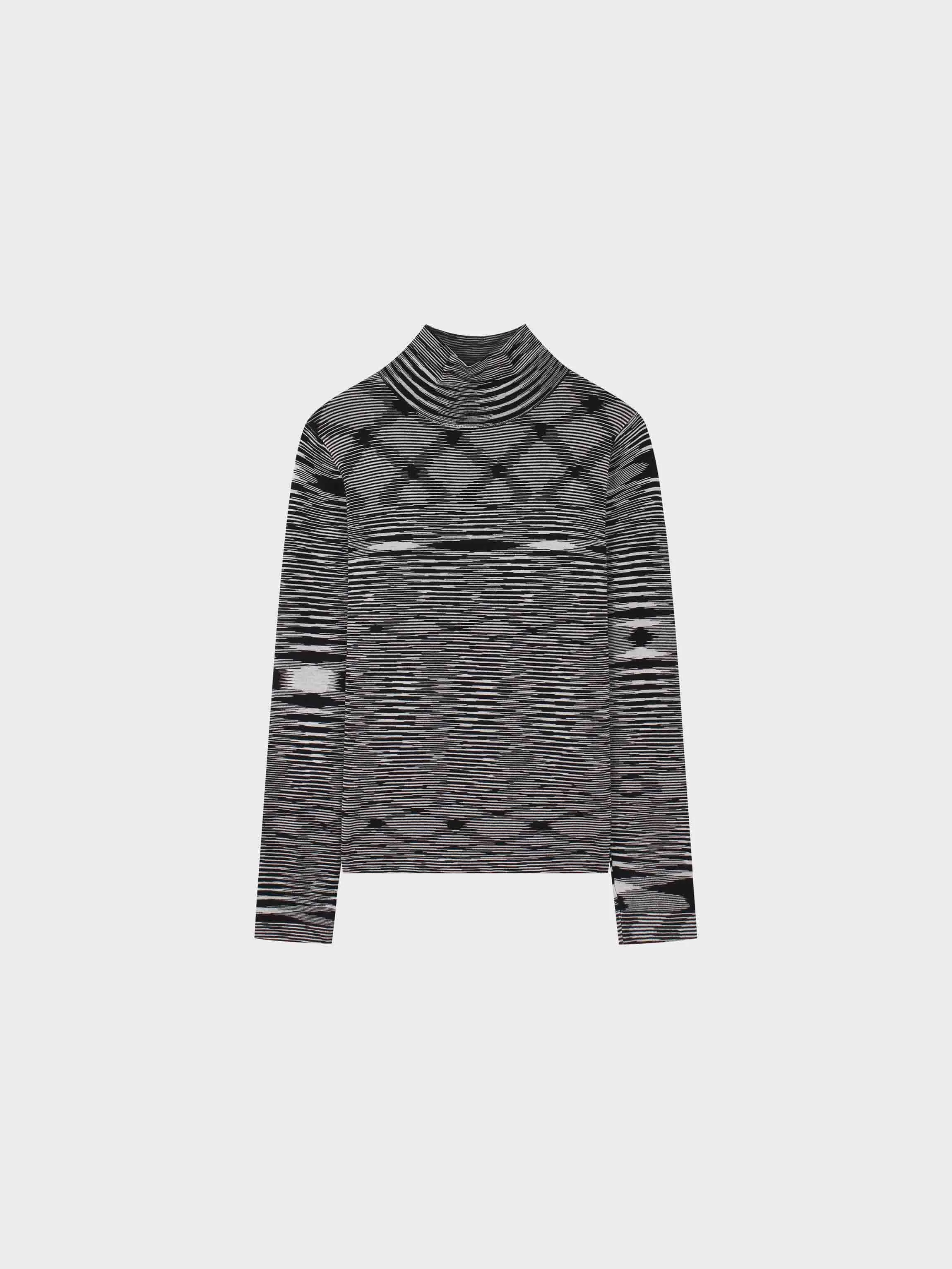 Abstract Stripe Knit Turtleneck-Blue/Black/White