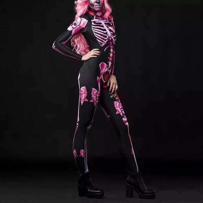 Advbridge Rose Skeleton Adult Kids Scary Costume Halloween Dress Cosplay Sexy Jumpsuit Carnival Party Baby Girl Rompers Day of The Dead