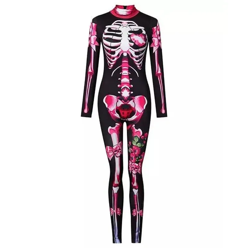 Advbridge Rose Skeleton Adult Kids Scary Costume Halloween Dress Cosplay Sexy Jumpsuit Carnival Party Baby Girl Rompers Day of The Dead