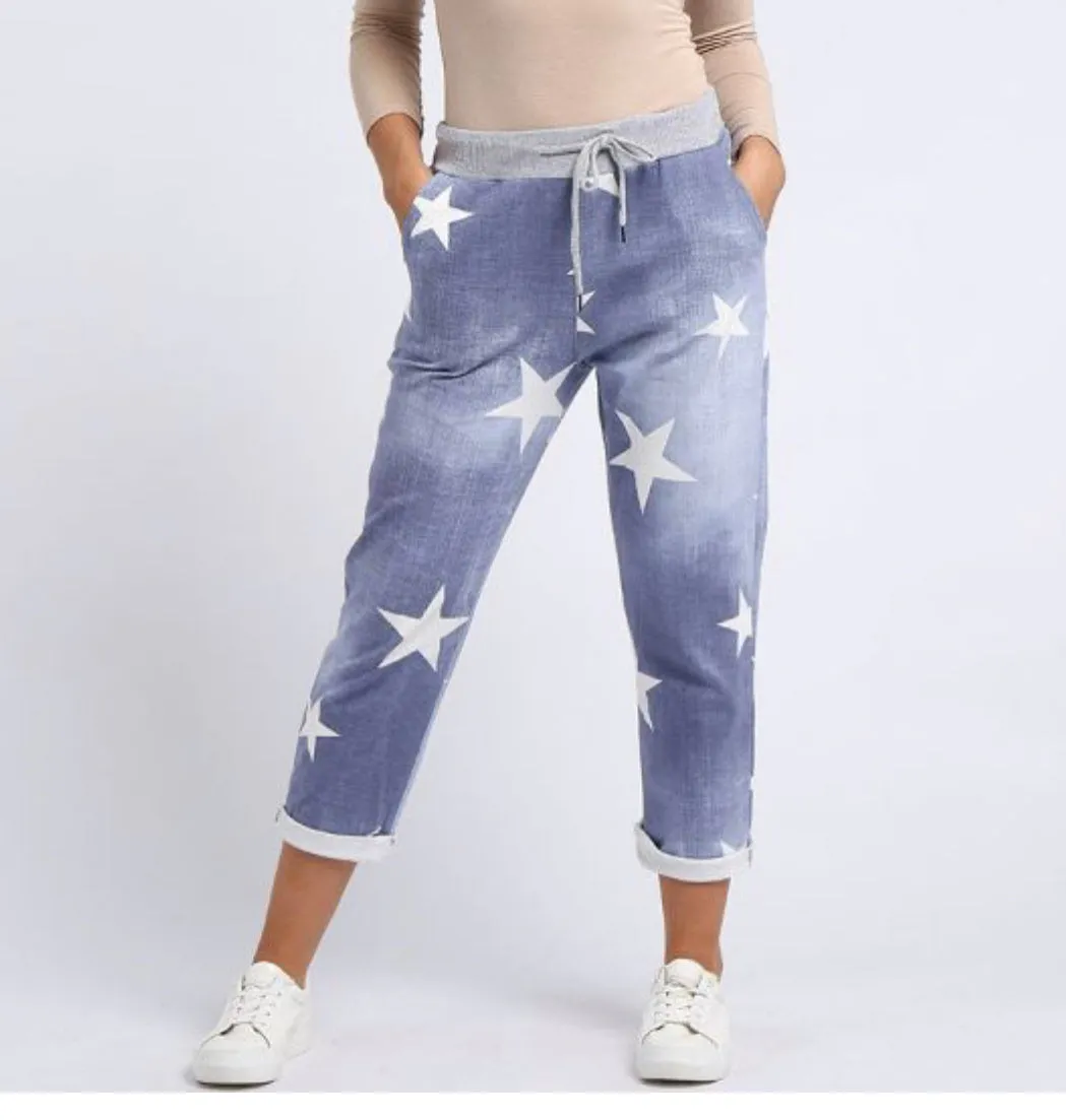 Alice joggers - Star print  - Light Denim