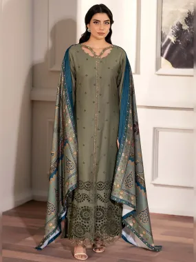 Ally's Dhanak Chikankari Olive 3-Piece Suit (AL-DNK38)