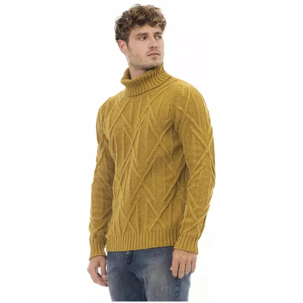 Alpha Studio Yellow Merino Wool Men Sweater