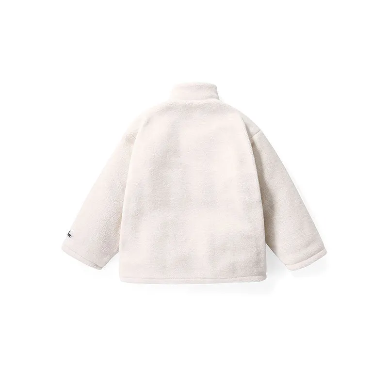 Alphabet embroidered stand-up collar with shoulder sleeve lamb fleece fleece beige white quilted coat