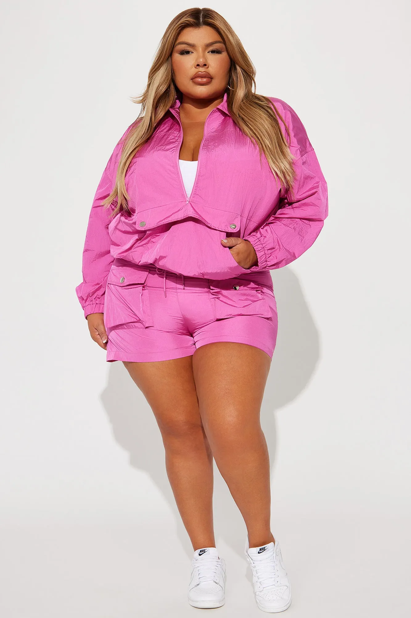 Amira Windbreaker Short Set - Fuchsia