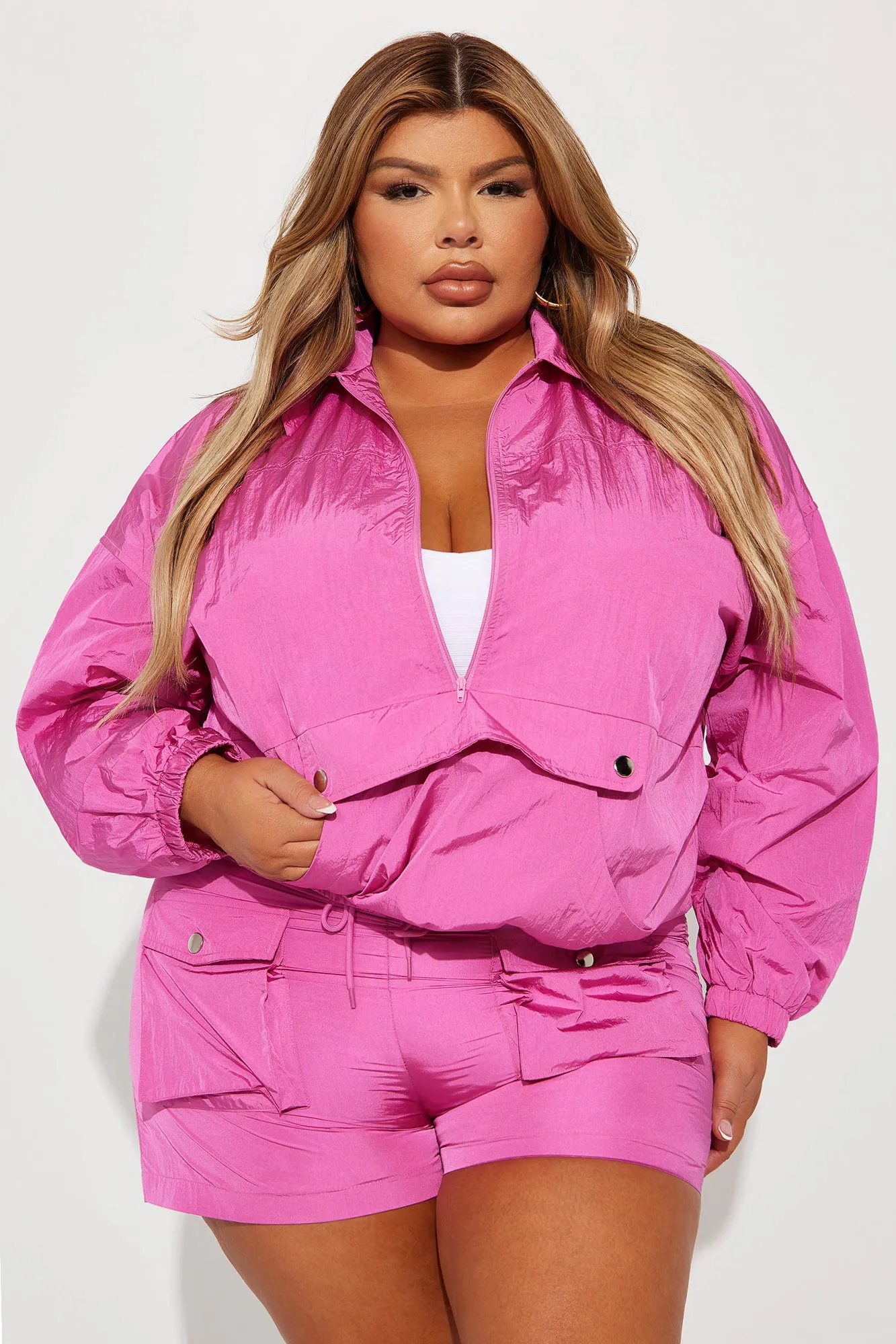 Amira Windbreaker Short Set - Fuchsia