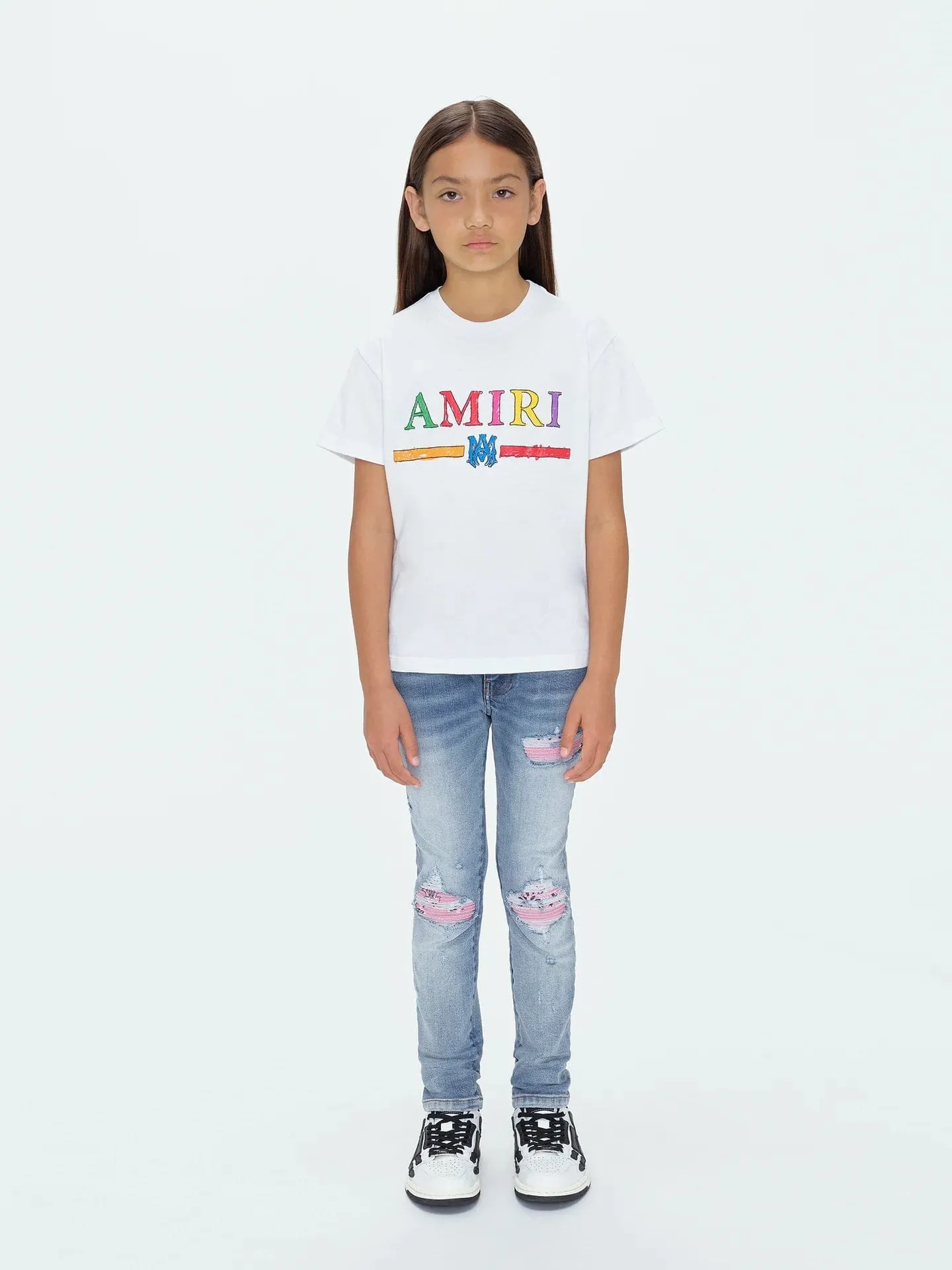 Amiri Kids Crayon Sketch Bar T-Shirt in White