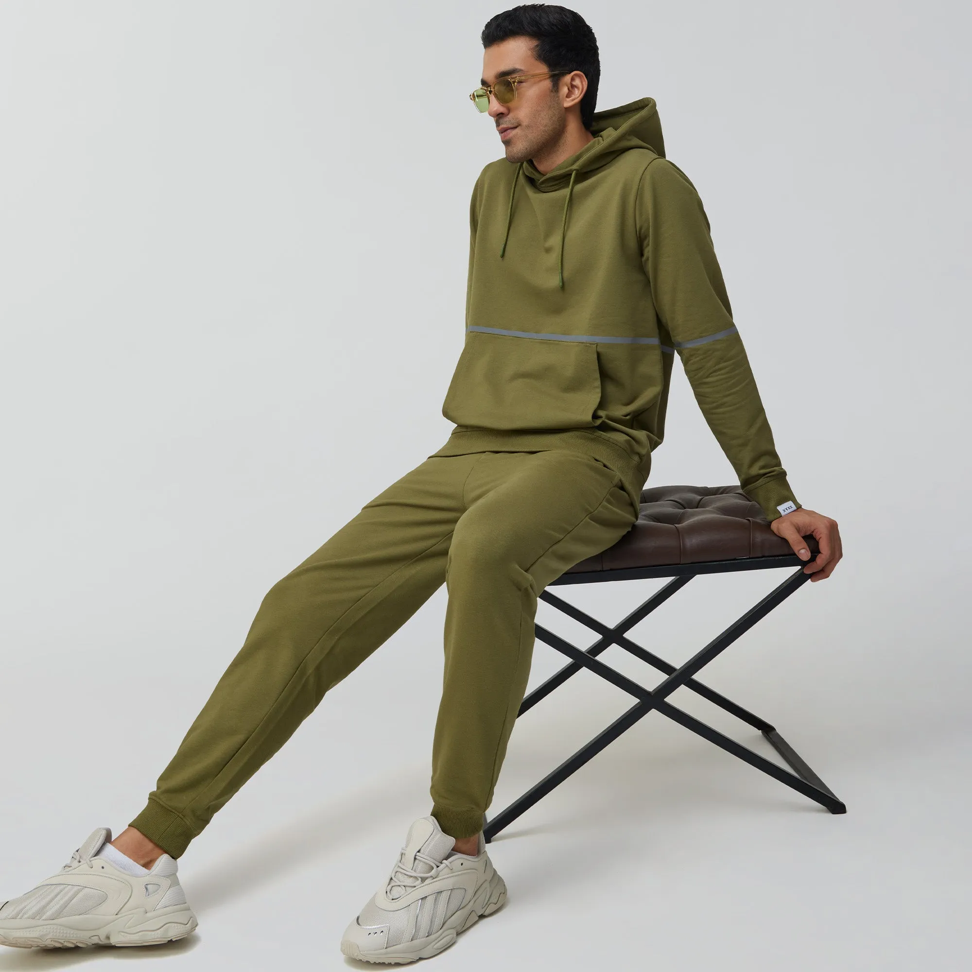 Ascent French Terry Cotton Blend Hoodies Olive Green