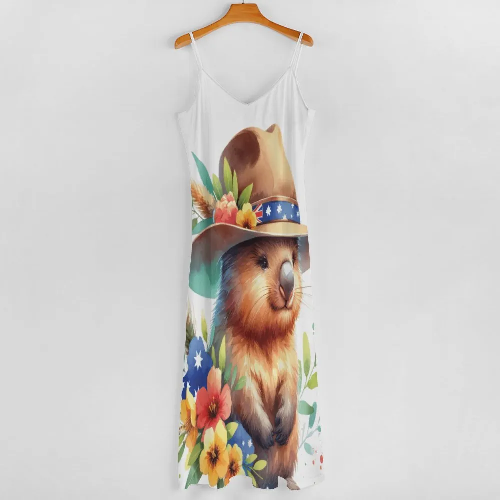 Australian Animals Wombat Spaghetti Strap Ankle-Length Dress Long dress