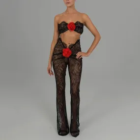 Autumn Lace See through Sexy Temptation Tube Top Jumpsuit Women Sexy Tight Floral Trousers KESLEY