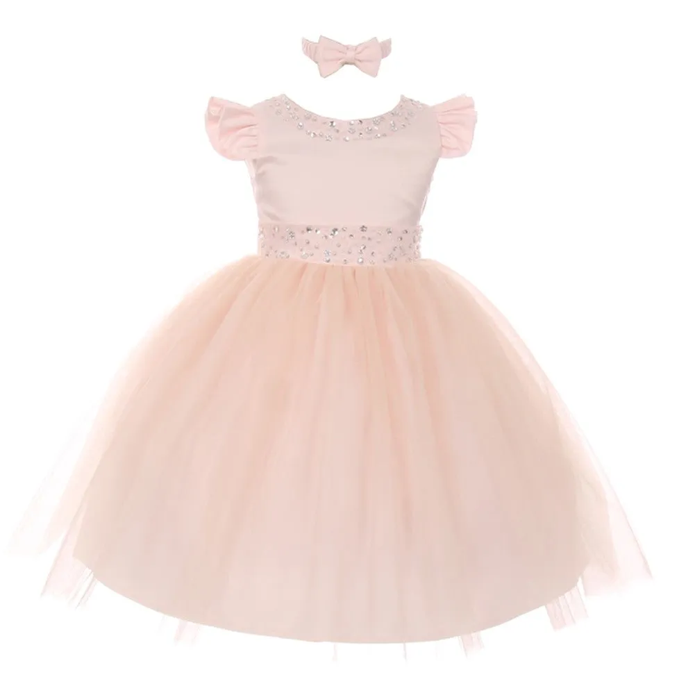 Baby Girls Blush Rhinestone Pearl Accent Headband Easter Dress 12 M