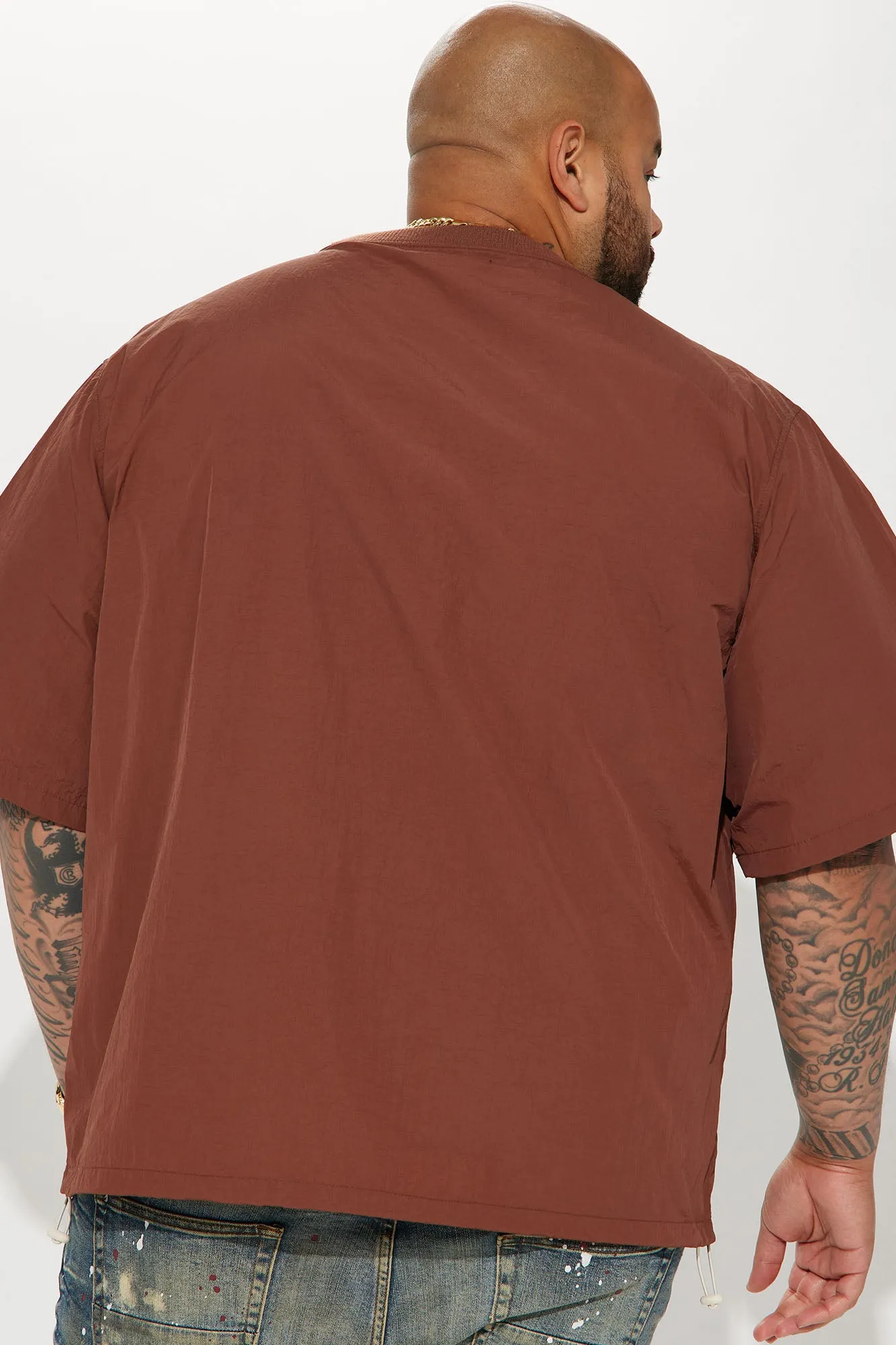 Batter Up Crinkle Nylon Pullover Tee - Brown