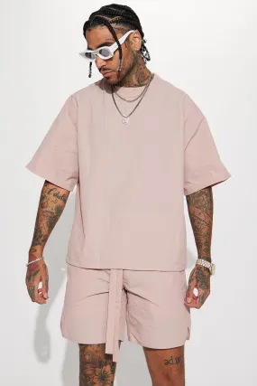 Batter Up Crinkle Nylon Pullover Tee - Mauve