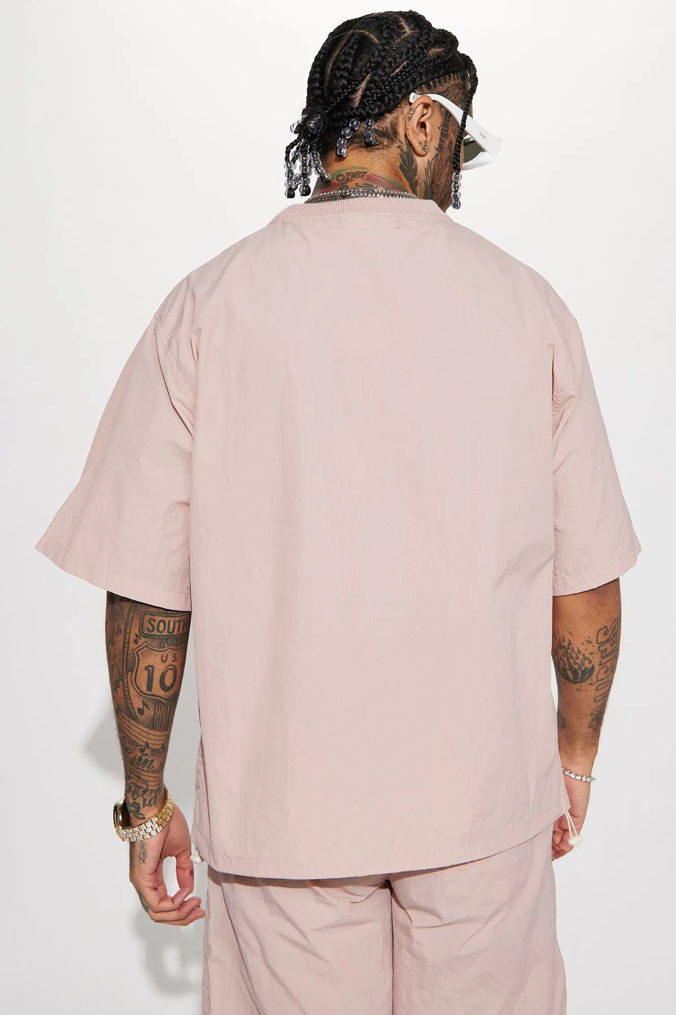 Batter Up Crinkle Nylon Pullover Tee - Mauve