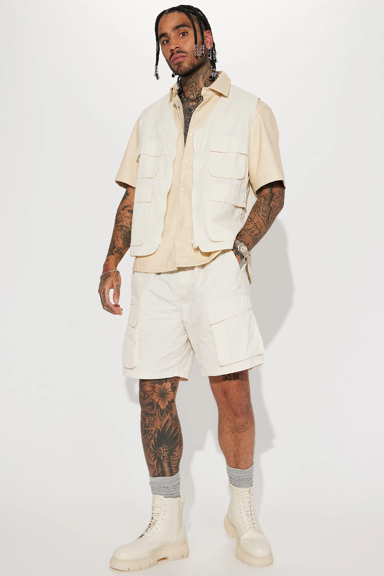 Batter Up Crinkle Utility Short - Cream