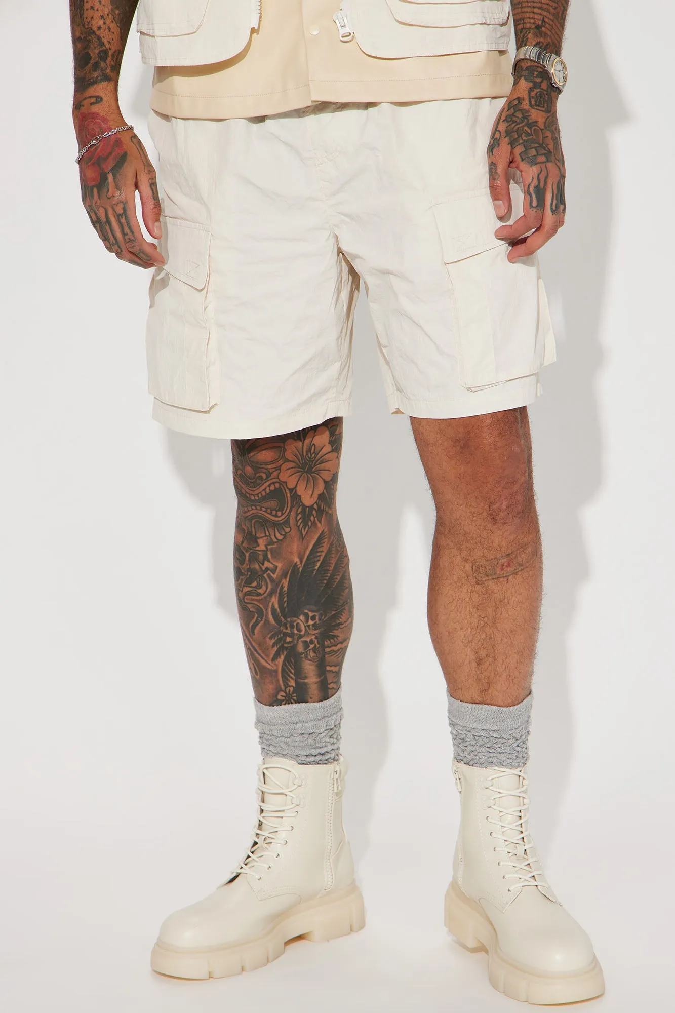 Batter Up Crinkle Utility Short - Cream