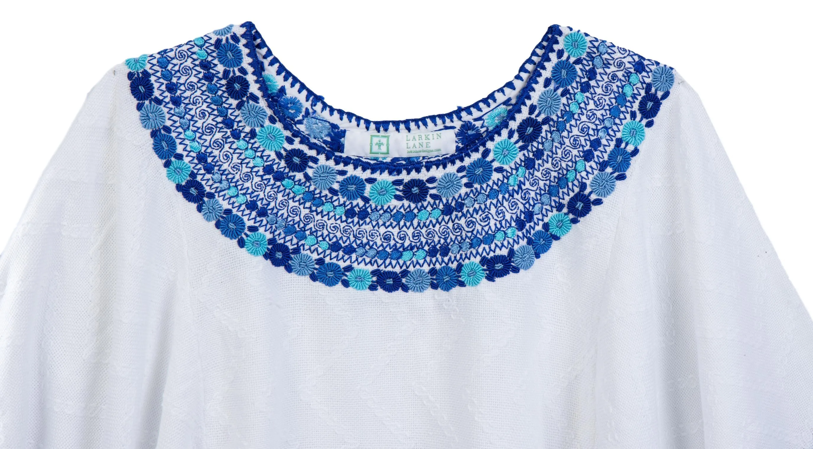 Beatriz Embroidered Guatemalan Top - White & Blue