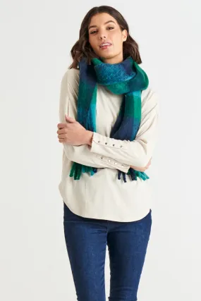 Betty Basics Lillian Fluffy Scarf - Green/Blue Check