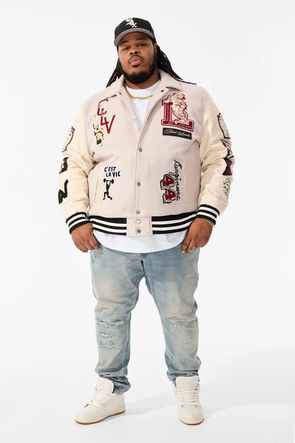 Big Men's Carpe Diem Varsity Jacket (Bone)