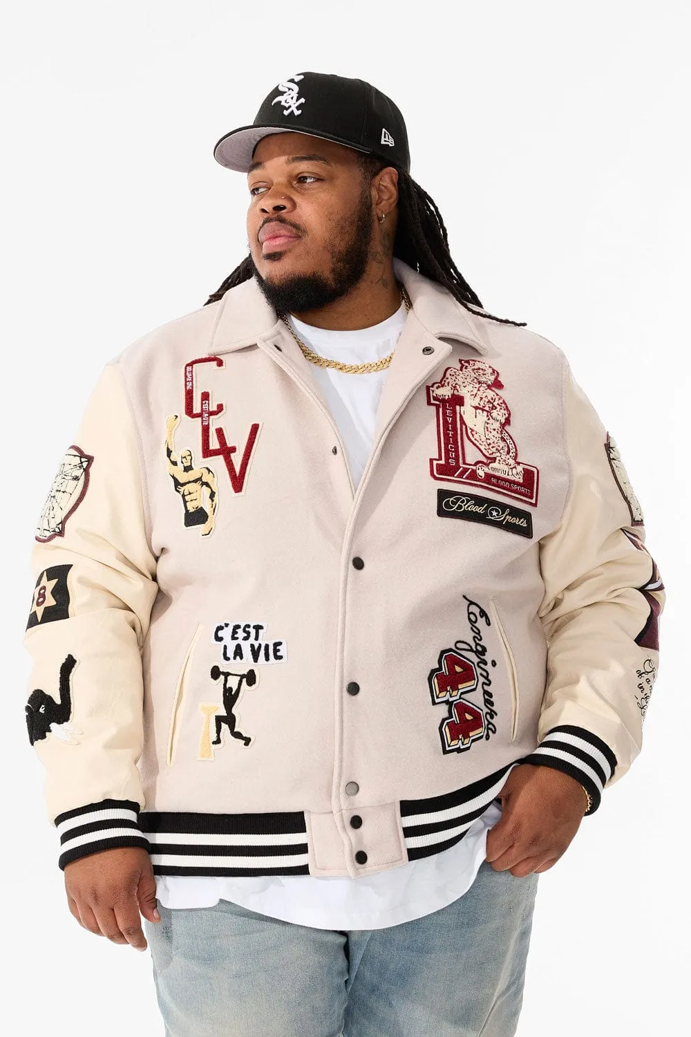 Big Men's Carpe Diem Varsity Jacket (Bone)