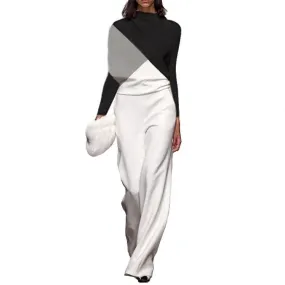 Black And White Color Matching Long Sleeve Creative Jumpsuit Amazon