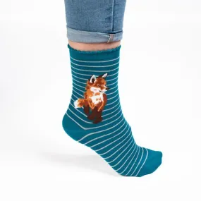 Born to be wild, Fox (Teal) Women's Bamboo Crew Socks