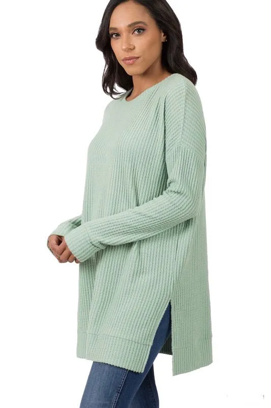 Brushed Thermal Waffle Sweater, Light Green