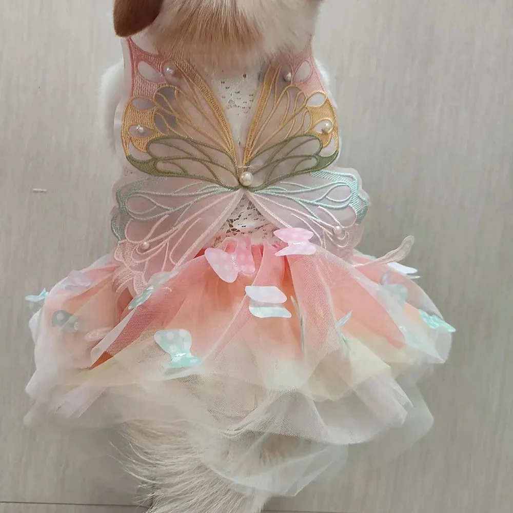 Butterfly Princess Dress Pet Dog Clothes Sweet Clothes Dog Dog Super Small Cute Chihuahua Soft Print Summer Pink Girl Mascot