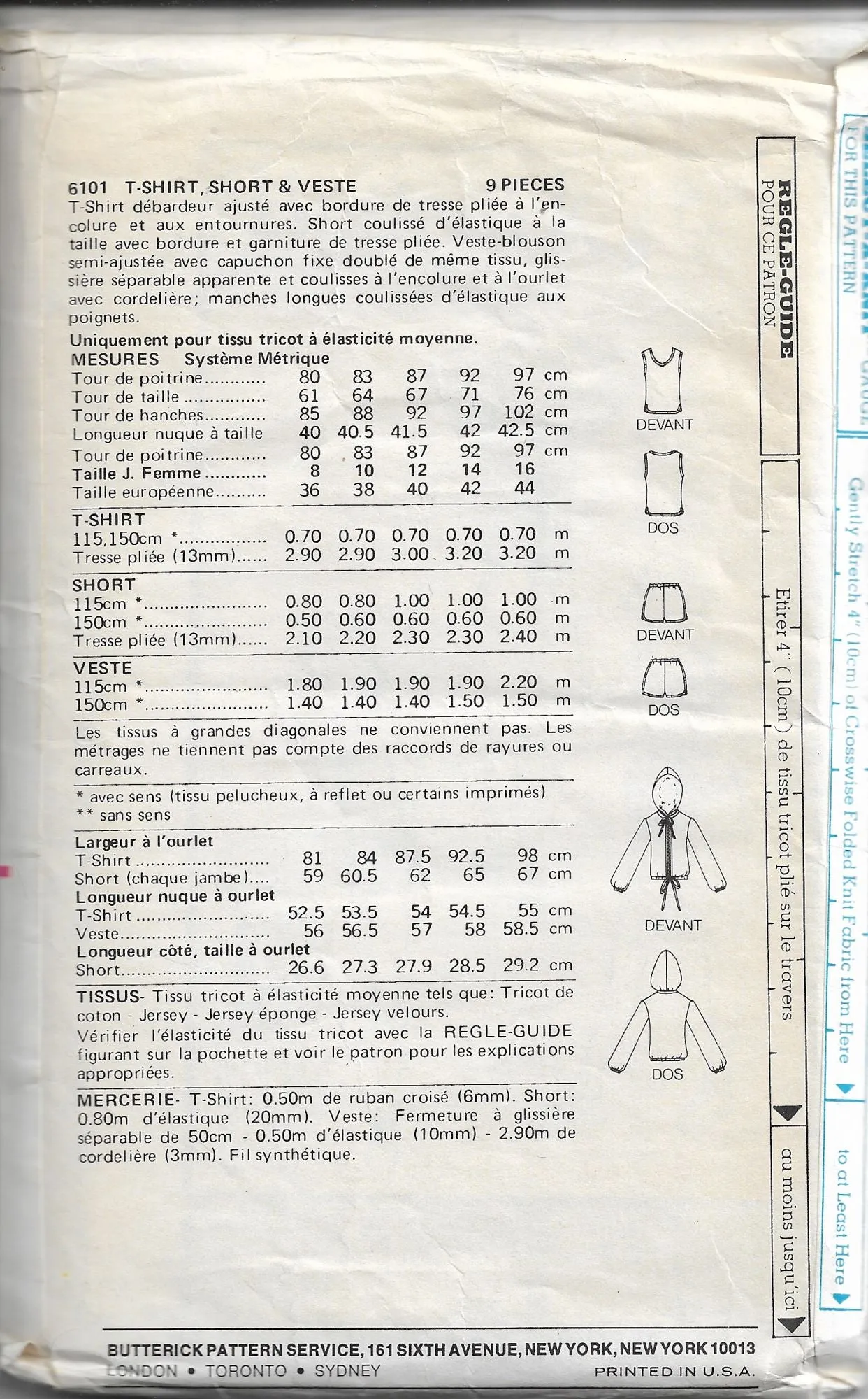 Butterick 6101 Tennis Outfit Shirt Shorts Jacket Vintage Sewing Pattern 1980s