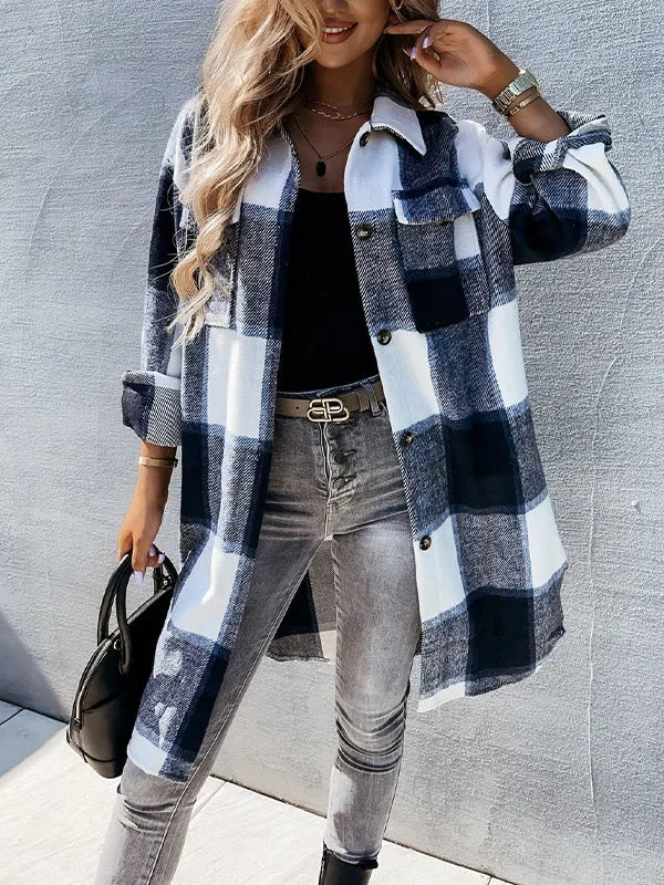 Button Down Checkered Longline Coat