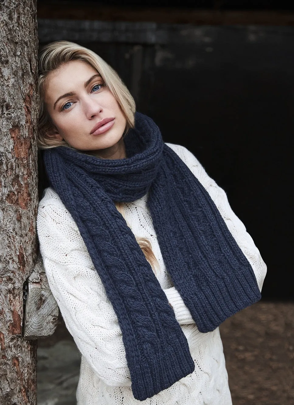 Cable Knit Melange Scarf | BLACK