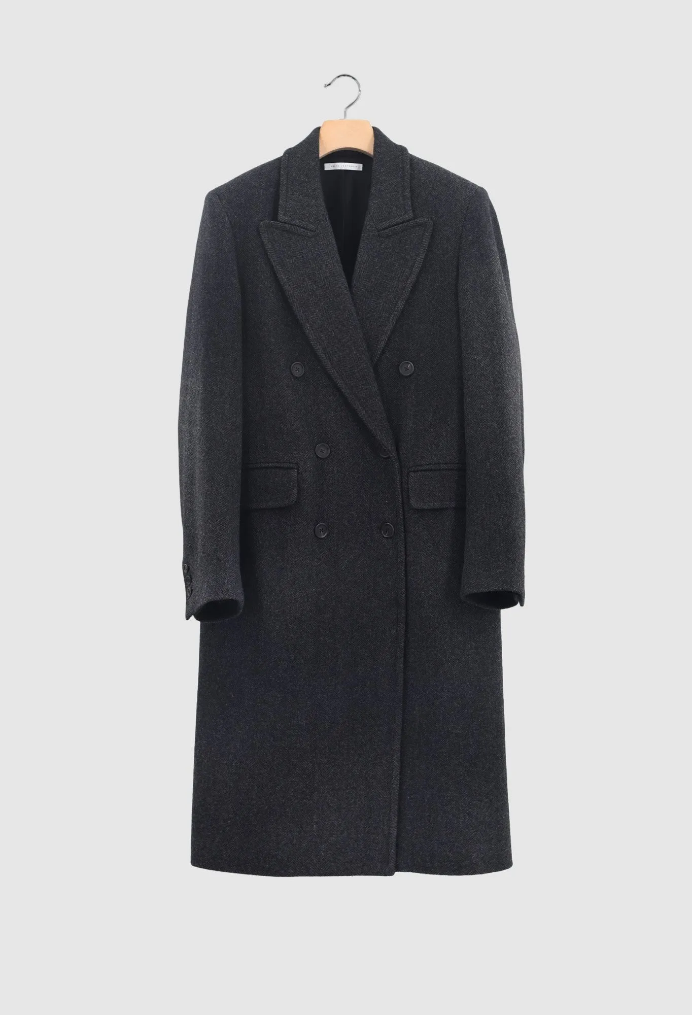 CAMERON - Double-Breasted Wool Coat in Grey Herringbone