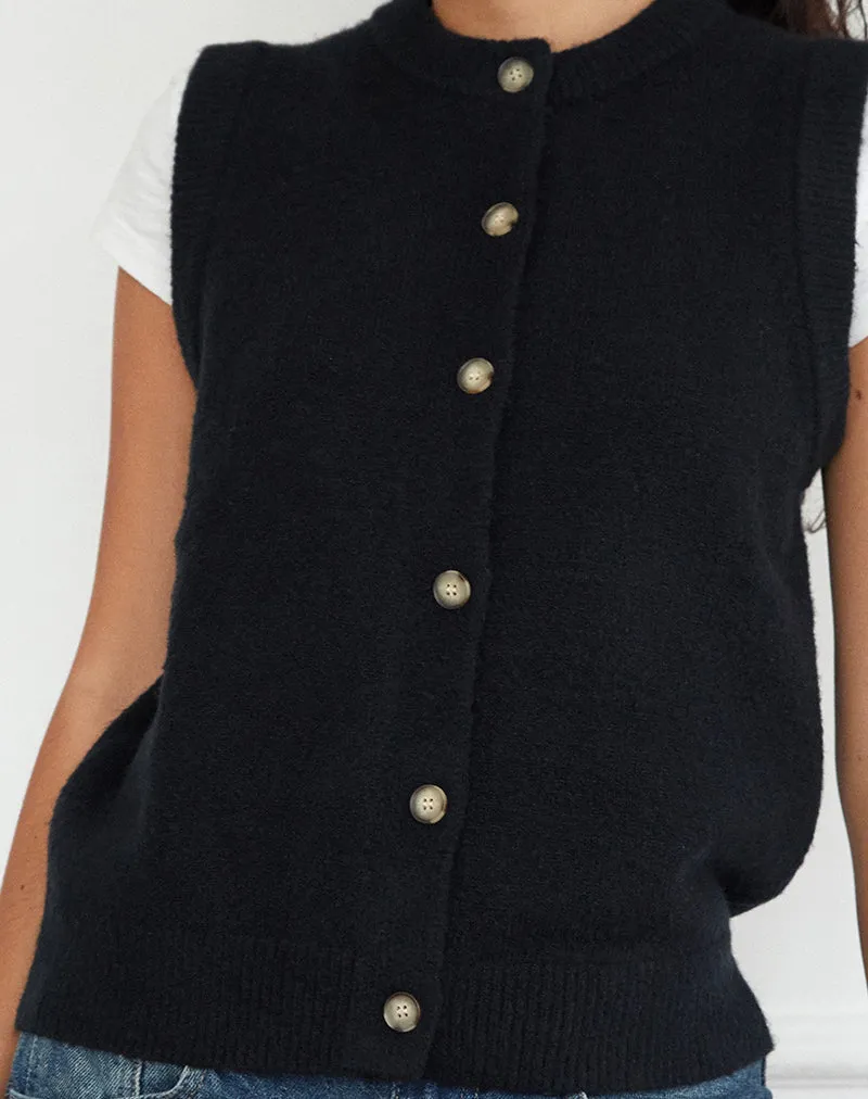 Camira Knitted Button Through Vest in Black