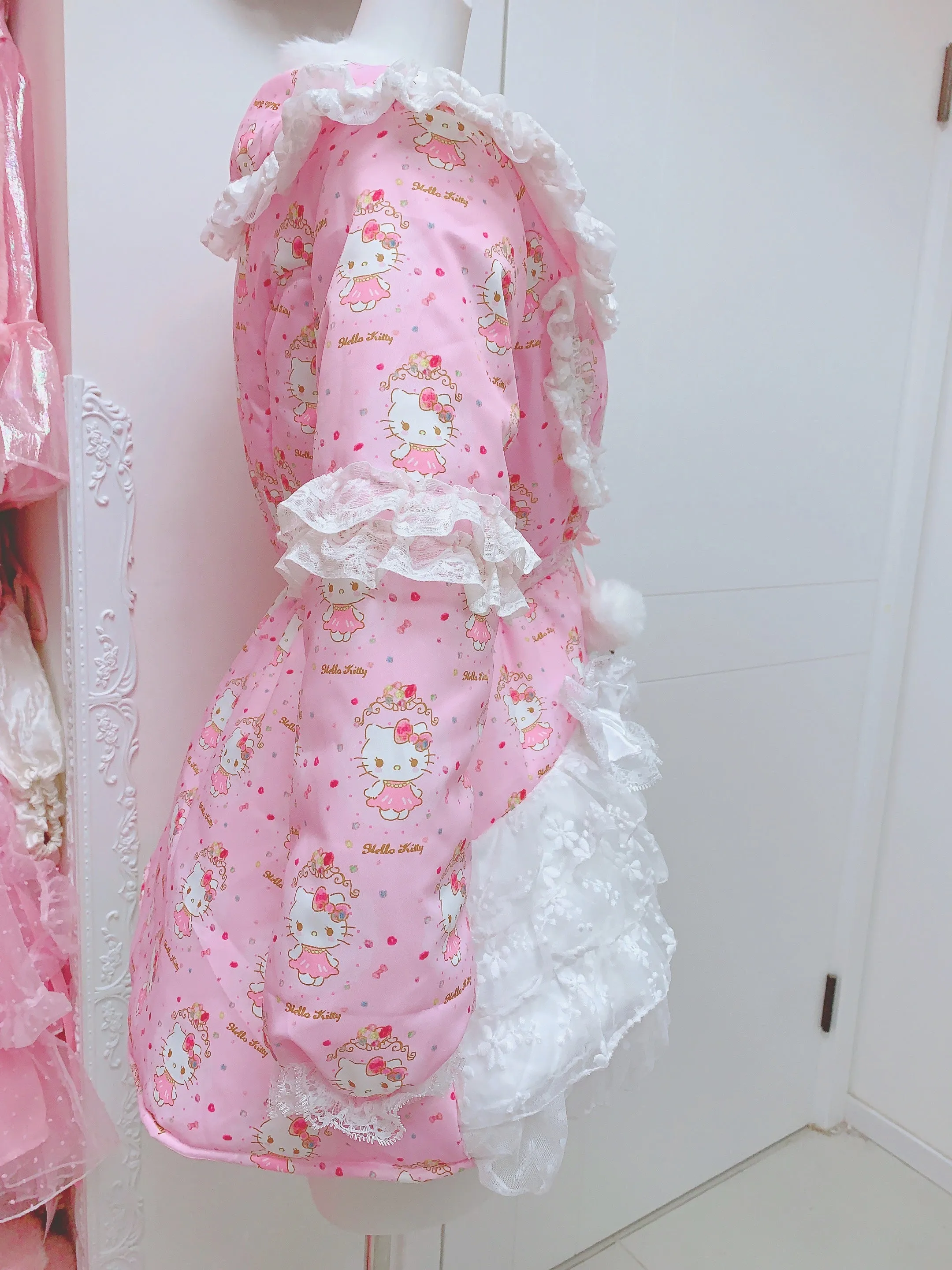 Candy Fairy Sweet Kitty Cat Pink Princess Lace Sailor Collar Winter Padded Puffer Jacket Coat Dress