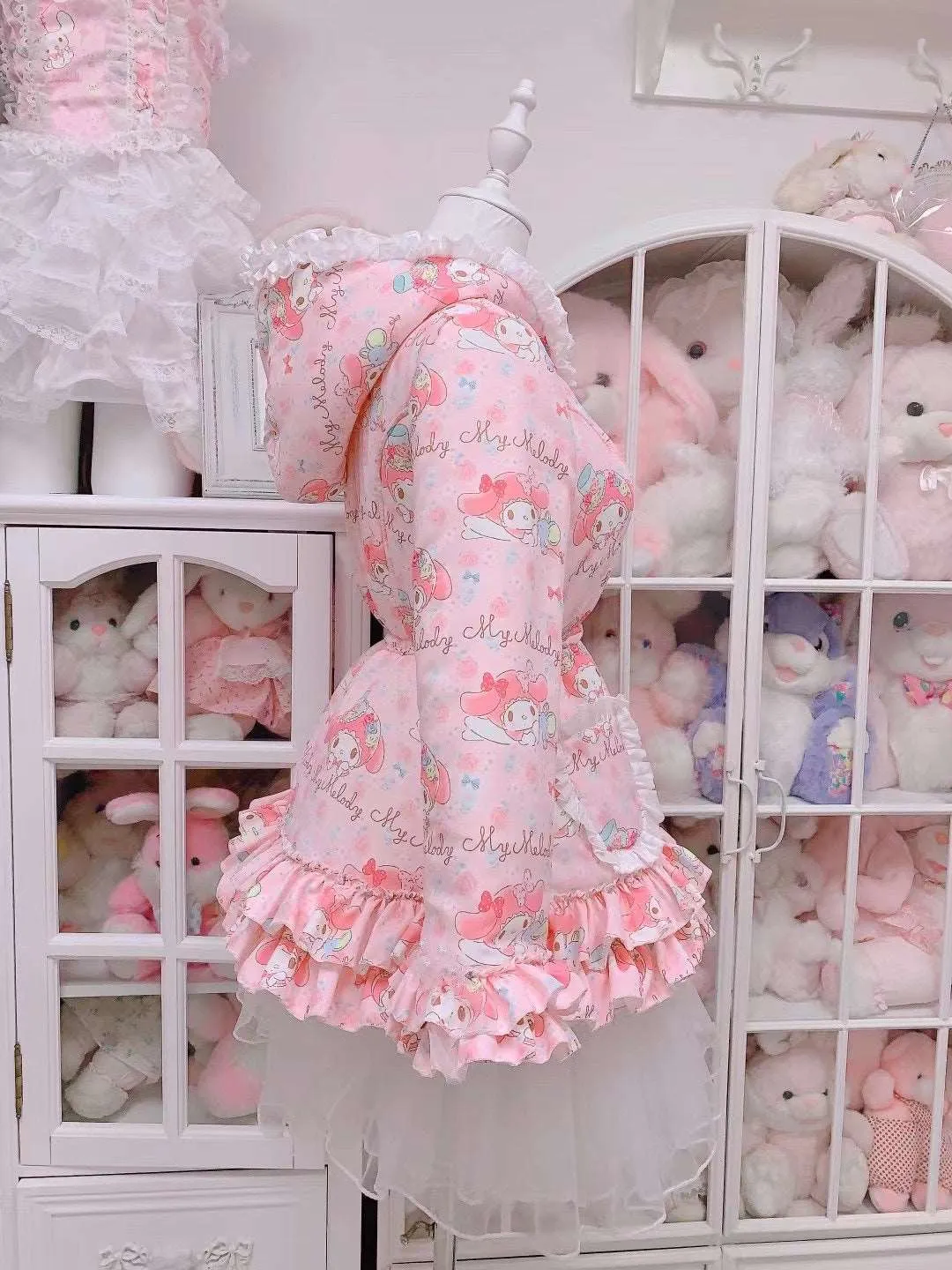 Candy Fairy Sweet Melody Pink Princess Lace Hooded Winter Padded Puffer Jacket Coat Dress