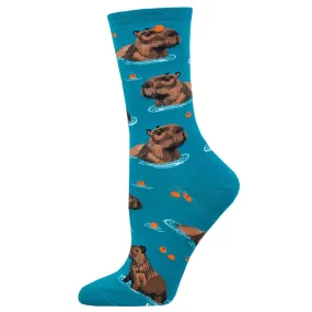 Capybara Chill (Teal) Women's Crew Sock