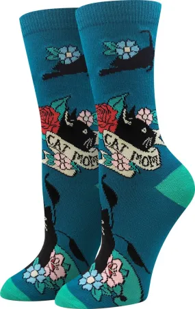 Cat Mom (Teal) Women's Crew Socks