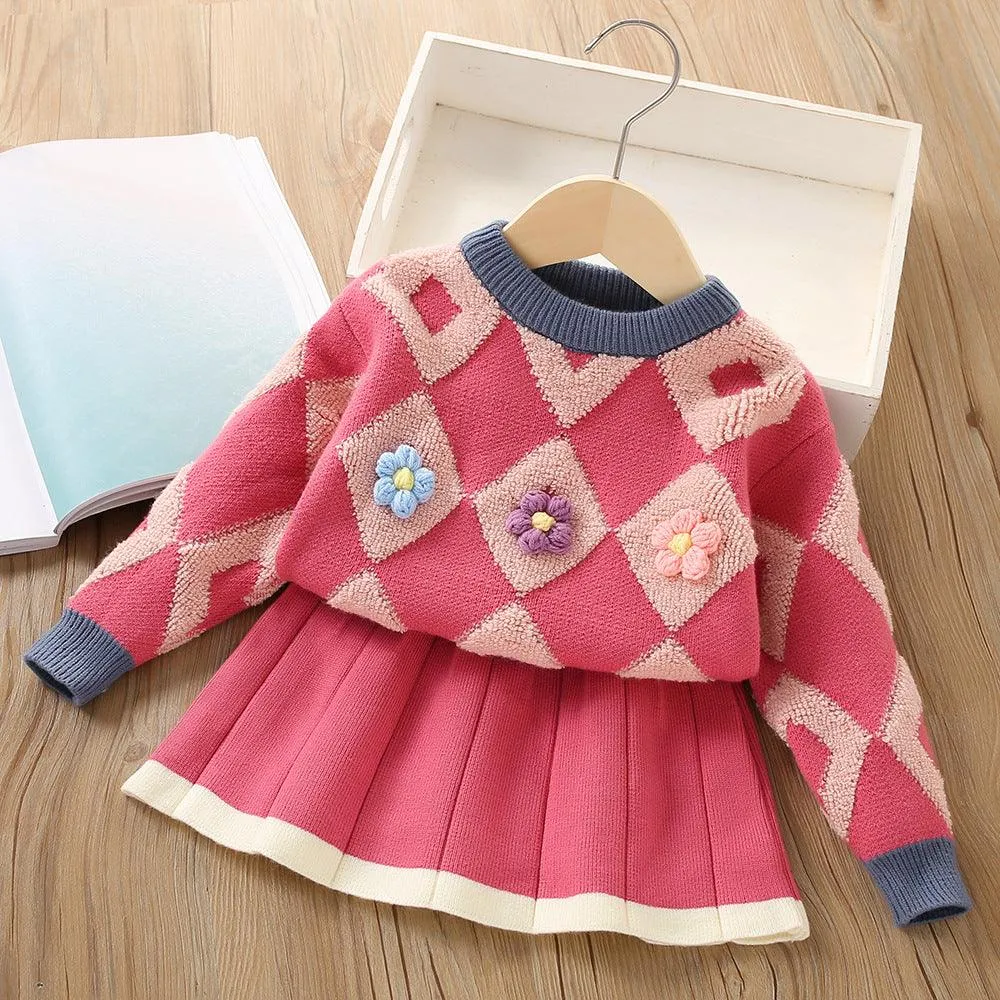 Chic Argyle Knit Set for Little Fashionistas