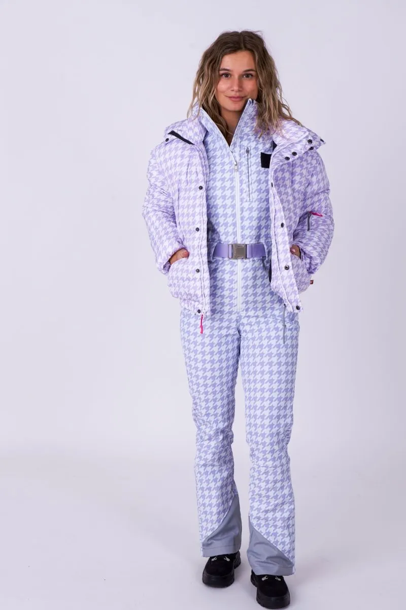 Chic Puffer Jacket - Purple Houndstooth