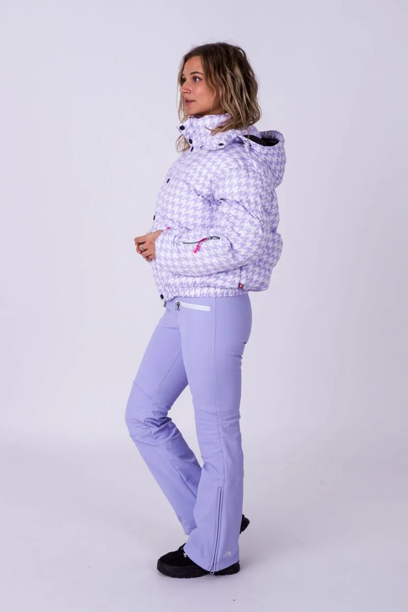 Chic Puffer Jacket - Purple Houndstooth