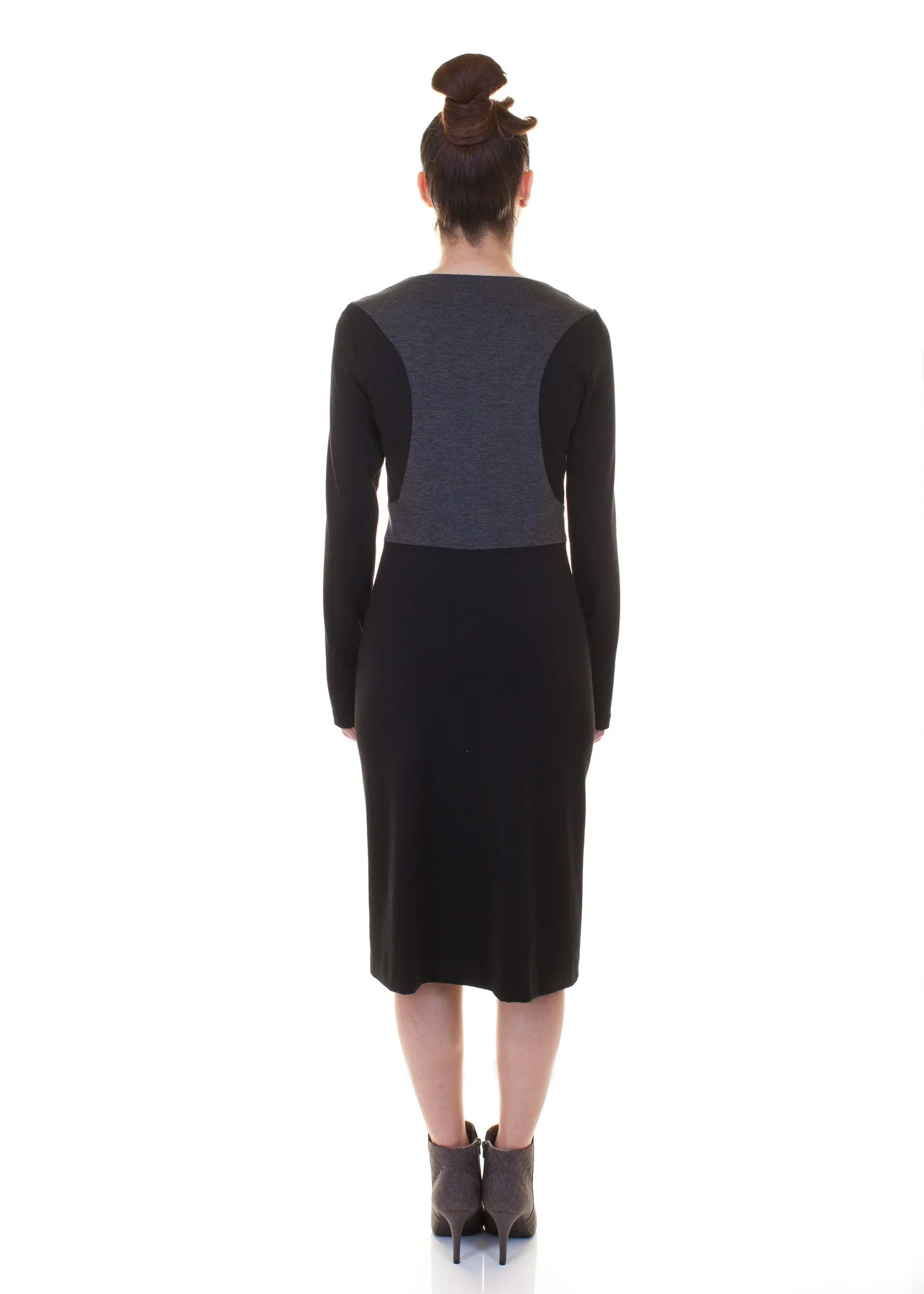 Color Block Vest Knit Dress/ Grey/Black Combo