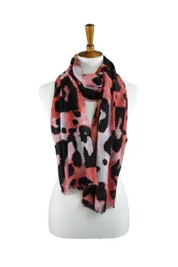 Coral Leopard Print Wool Shawl