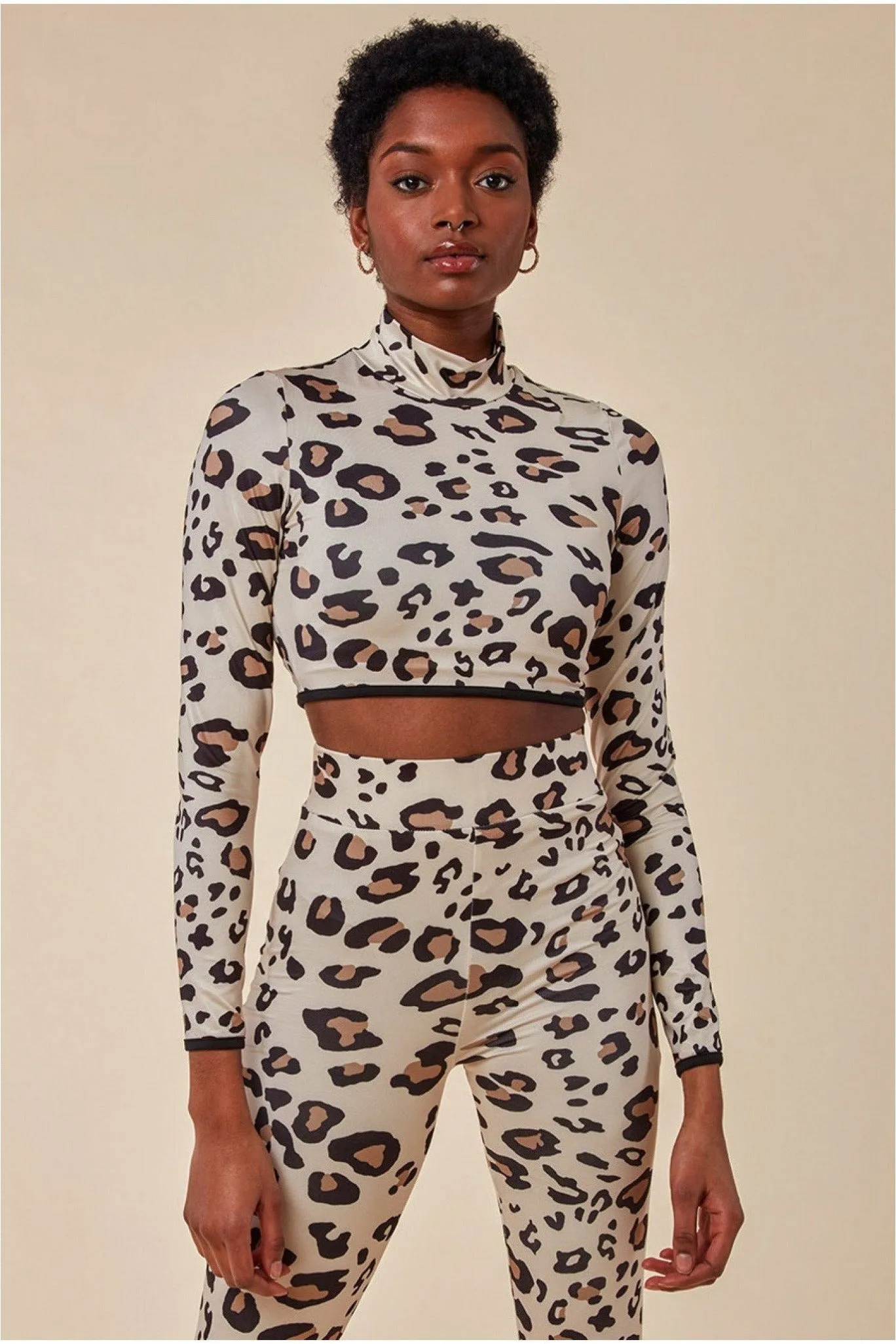 Cosmochic Leopard Print Crop Top&legging Lounge Set - Brown