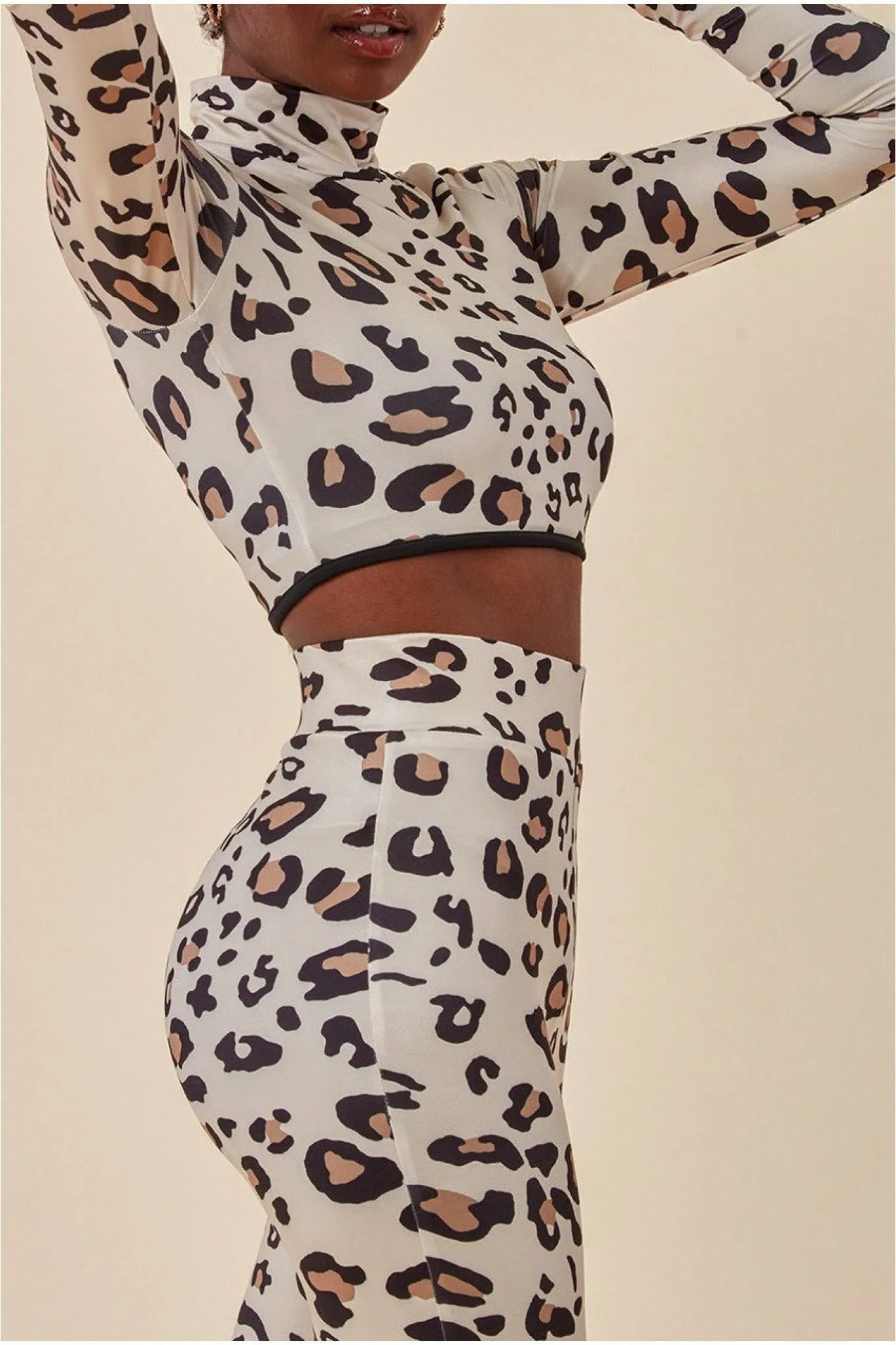 Cosmochic Leopard Print Crop Top&legging Lounge Set - Brown