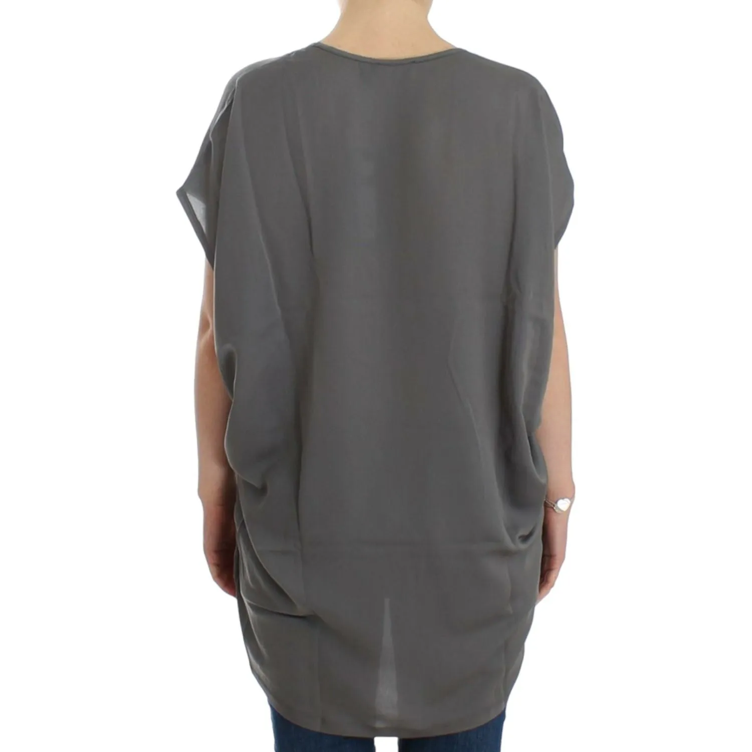 Costume National Elegant V-Neck Tunic with Motive Print