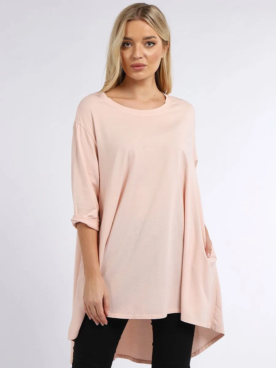 Crochet Back Cotton Tunic Top - Pink