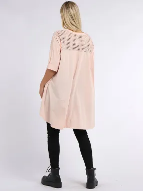 Crochet Back Cotton Tunic Top - Pink